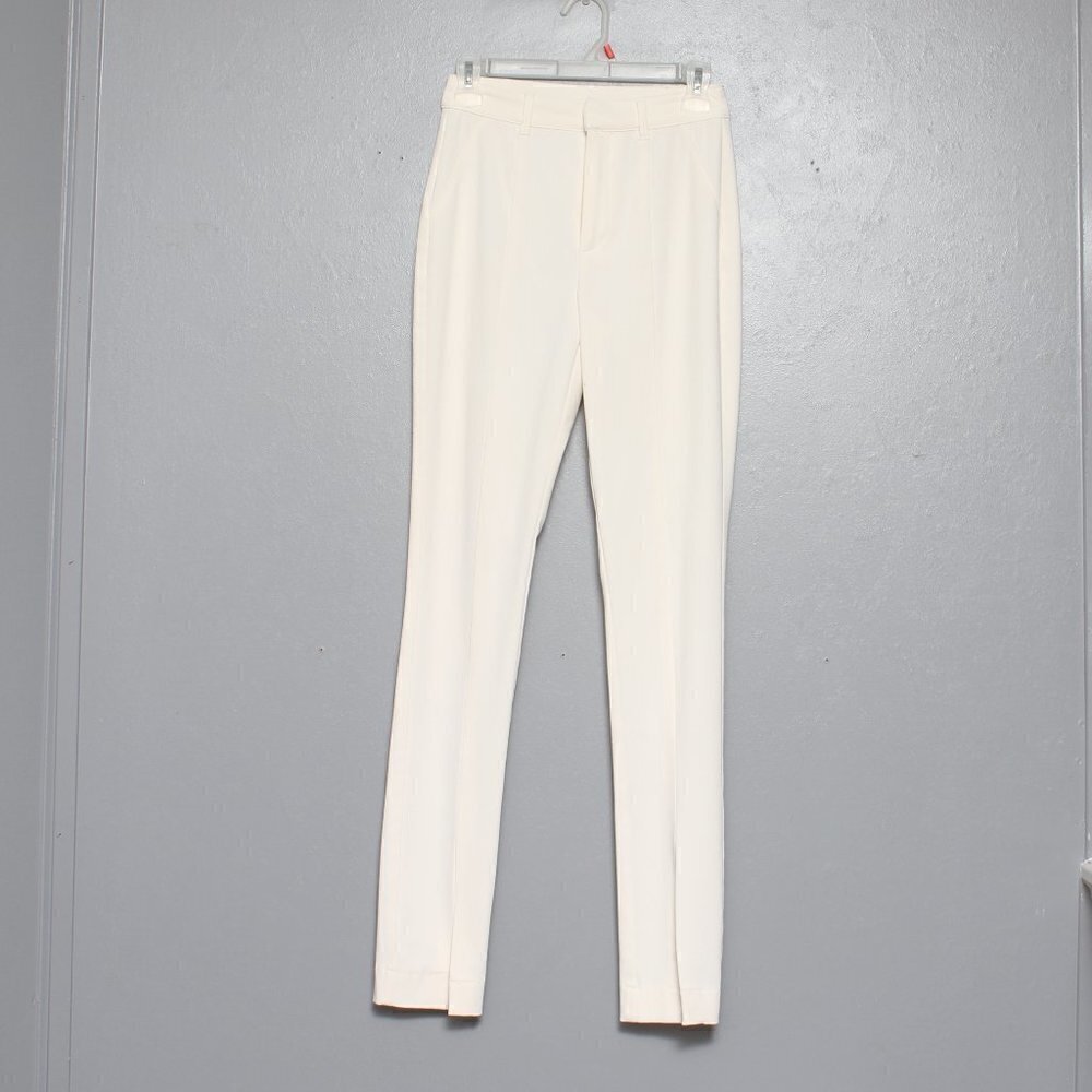 Danielle Bernstein ivory cream white split front hem skinny pants